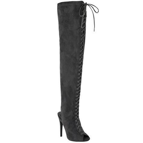 Womens Ladies Sexy Thigh High Stretch Over Knee Lace Up Stiletto Heel Boots Size Ebay