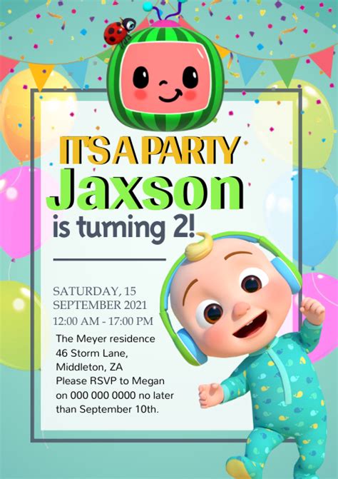 Copy Of Cocomelon Birthday Party Invitation Design Postermywall