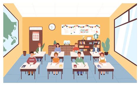 Pupils In The Classroom Cartoon Styles School Classroom Lectures Room