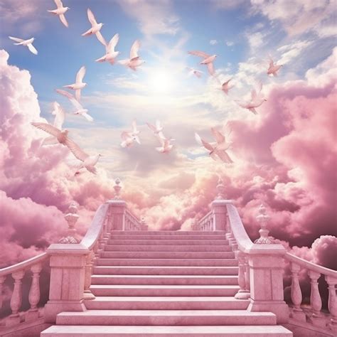 Premium Ai Image A Background Of Heaven Pink Stairs With Pink Clouds