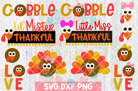 Thanksgiving Kids Turkey Bundle Svg Dxf Png 12 Cutting Files By Scout