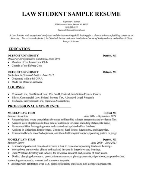 I have excellent leadership and analytical skills which were developed during my degree. #Law Student Resume Sample (resumecompanion.com) | Law ...