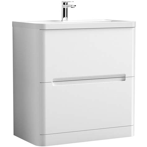 Nuie Elbe Satin White 800mm Floor Standing 2 Drawer Vanity Unit And Basin Par103 Floorstanding