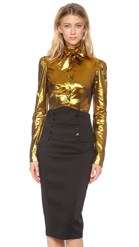 The structures of the human neck are anatomically grouped into four compartments; L'Wren Scott Long Sleeve Tie Neck Blouse in Dark Gold ...