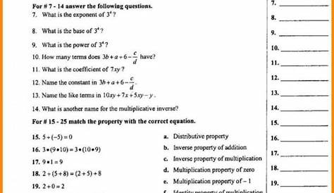 properties of math worksheets