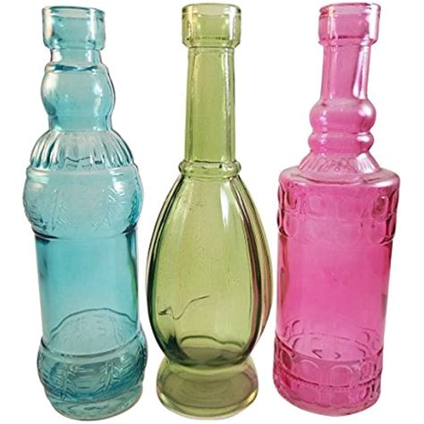 Decorative Bottles Colored Vintage Glass Bottles, 6.5 Inches Tall, Set ...