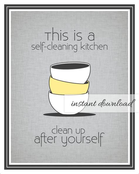 Items Similar To Self Cleaning Kitchen Sign Printable Stacked Bowls