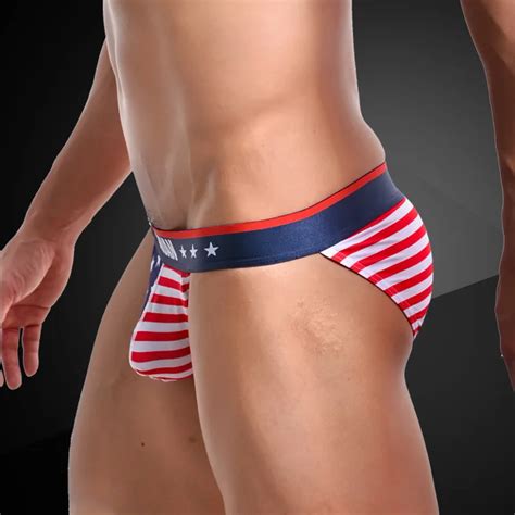 Sexy Gay Underwear Men Briefs Shorts Flag Printed Cotton High Fork Pouch Low Waist Briefs Male