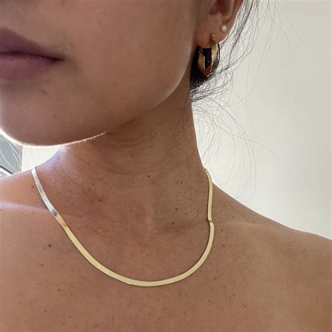 K Solid Gold New Herringbone Chain Necklace In Perfect Etsy