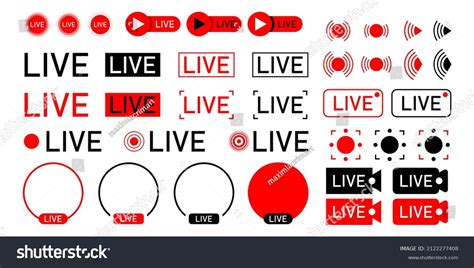 Set Live Streaming Icons Red Symbols Stock Vector Royalty Free