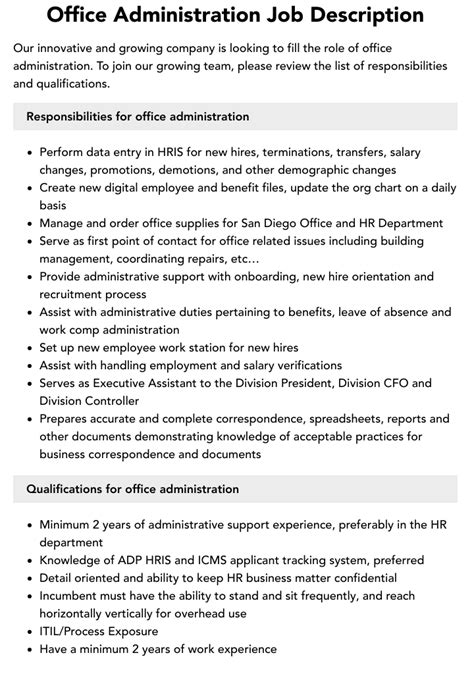 office administration job description velvet jobs