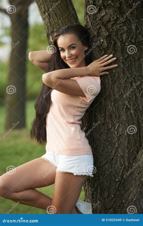 Beautiful Brunette In Meadow Park Stock Image Image Of Woman Posing 21025349