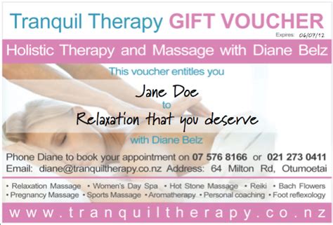 Voucher 100 Of Treatments Tranquil Therapy Massage