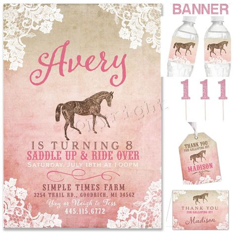Printable Horse Party Pack For Girl Birthday Party Wmatching Items