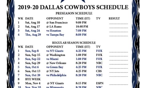 Printable Dallas Cowboys Schedule 2022 Free Printable Source