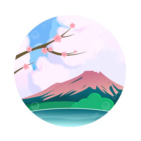 Cartoon Mountain Hand Drawn Vector Illustration Of Mount Fuji Japan