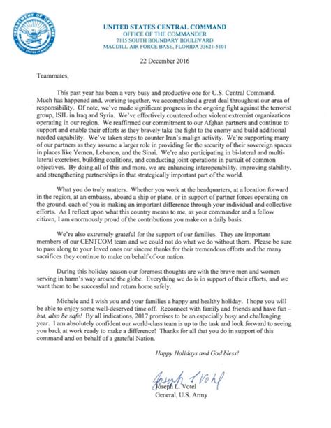Holiday Greetings From Uscentcom Commanding General Votel Us