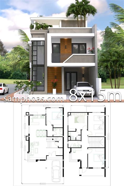 Home Design Plan 8x15m With 4 Bedrooms In 2020 Model House Plan