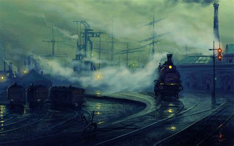 Artwork Lionel Walden Dock Train Painting Steam Locomotive