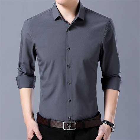 9 colors dress shirts business casual men long sleeves shirt fashion men brand solid color slim