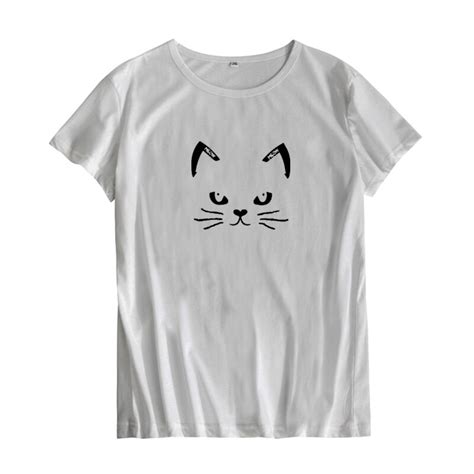 Funny Cat Tshirt Harajuku Cat Face Graphic Tees Women T Shirt Black