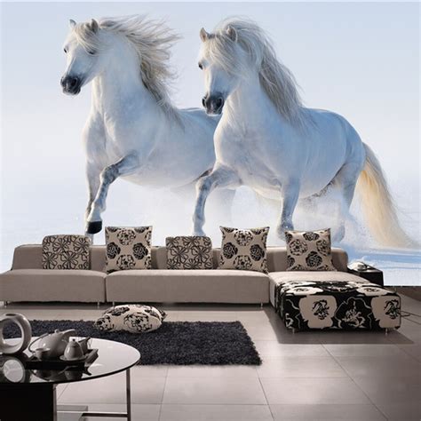 Bacaz 8d Papel Mural 3d Animal 2 White Horse Wall Mural Wallpaper For