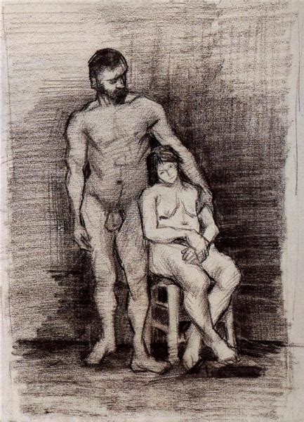 Standing Male and Seated Female Nudes高清大图赏析 梵高真迹扫描完整全图下载 寻古文化