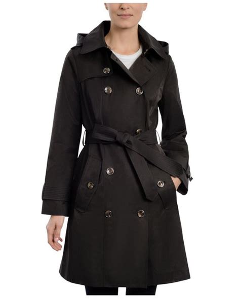 London Fog Cotton Hooded Double Breasted Trench Coat In Black Lyst