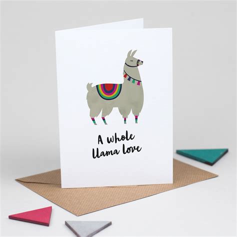 Llama Funny Valentines Card A Whole Llama Love By Laura Danby Valentines Puns Valentines