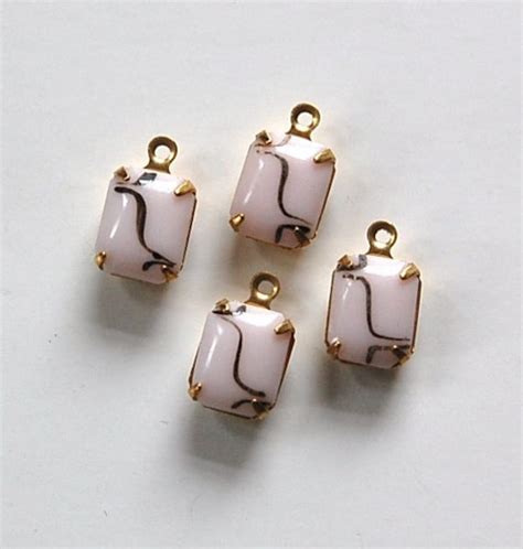 Vintage Opaque Pink Stones With Black 1 Loop Brass Setting
