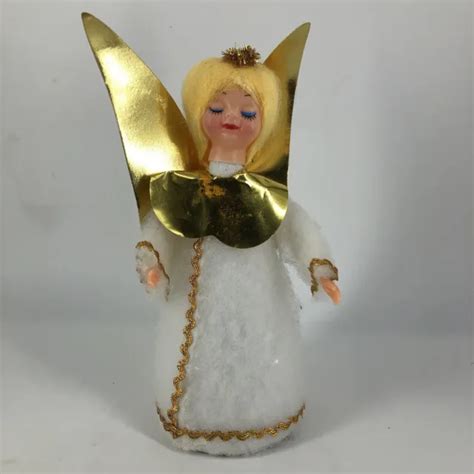 Vintage Christmas Angel Tree Topper Felt Paper Plastic Blonde Figurine
