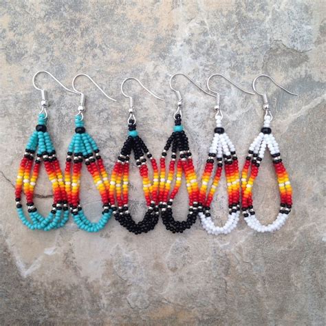 Native American Style Lot Of Pair Beaded Looped Earrings Beaded