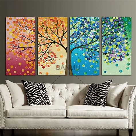 Canvas Painting Poster Colourful Leaf Trees 4 Piece Wall Art Modular