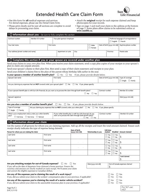 Sun Life Extended Health Care Claim Form Fillable Fill Out And Sign