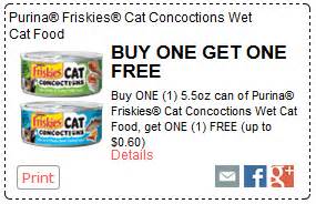 Save money on cat food and complements. Friskies Cat Concoctions Cans only $0.24 each!