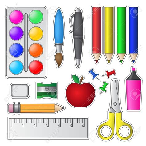 Imagenes De Utiles Escolares Animados A Color Marco Con Tiles Escolares Vector De Stock