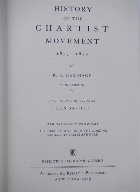 History Of The Chartist Movement 1837 1854 By Gammage Rg 1969 David Cornell