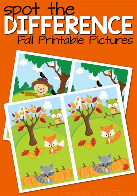 See if you can find stuff that doesn't match up in spot the difference: Printable Fall Spot the Difference Pictures | From ABCs to ...