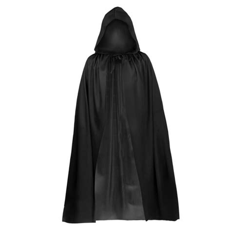 Black Long Wicca Robe Hooded Cloak Cape Wedding Halloween Coat Costumes