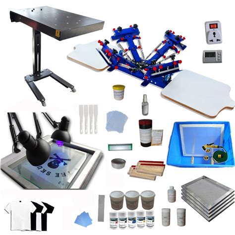 Techtongda 4 Color 2 Station Silk Screen Printing Kit Micro Adjust Printer With Materials