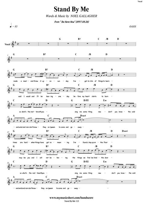 Oasis Stand By Me Vocal Sheet Music