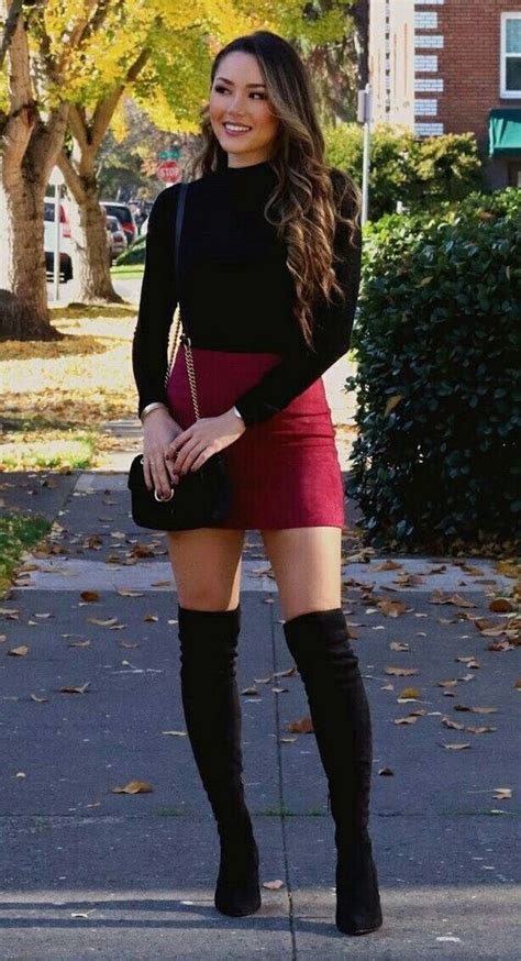 20 Stylish Black Thigh High Boots Outfits Invierno Fashion Cute Fall Outfits