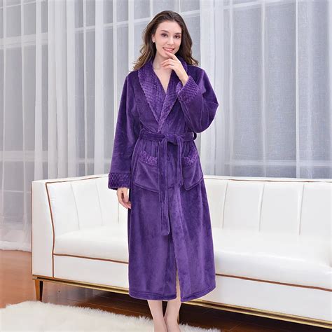 Female Flannel Single Faced Terry Velvet Bath Robes Women Men Long