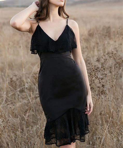 Trish Scully Black Ruffle Hem Alaina Dress Women Womens Dresses