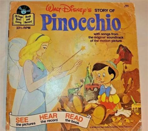 Vintage Walt Disney Story Of Pinocchio Book And Record 1977 311 See Hear