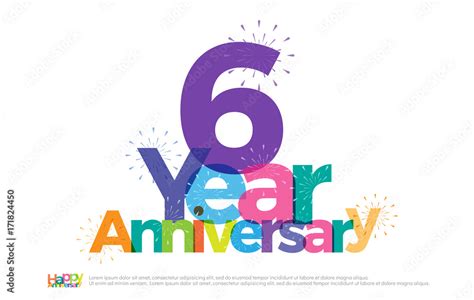 6 Years Anniversary Celebration Colorful Logo With Fireworks On White Background 6th