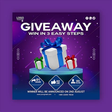 Premium Vector A Purple And White Advertises Giveaway Win In 3 Easy