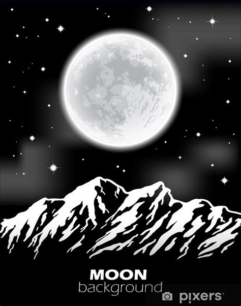 Wall Mural Full Moon Over Mountains Night Landscape Vector