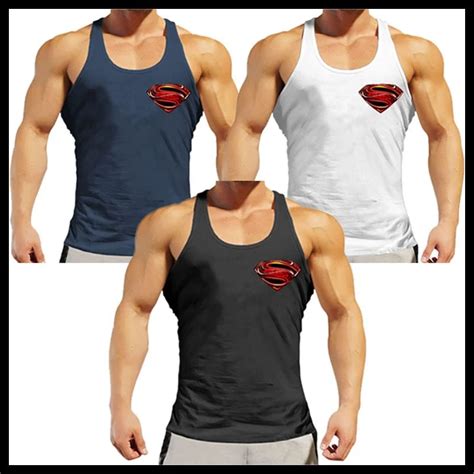 Oa Men Superman Muscle Fit Gyms Y Back Tank Top Singlet Racerback Bodybuilding Vest Sleeveless