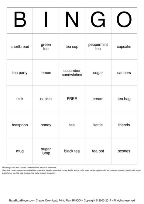 Tea Party Bingo Cards To Download Print And Customize